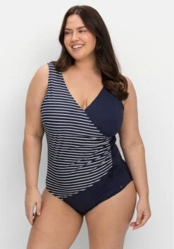 Sheego Badeanzug In Wickeloptik, Mit Streifen