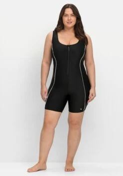 Sheego Schwimmanzug Mit Reißverschluss Und Kurzem Bein