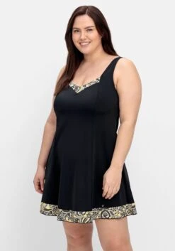 Sheego Badekleid Mit V-Ausschnitt Und Kontrast-Partien