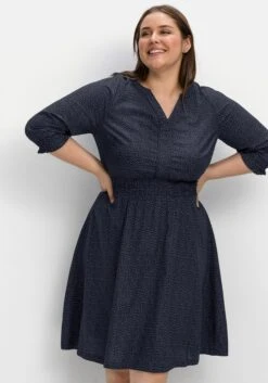 Sheego Kleid Mit Minimalprint Und Taillengummizug -Sheego Verkaufe 14779502119 04NJI 02 SH