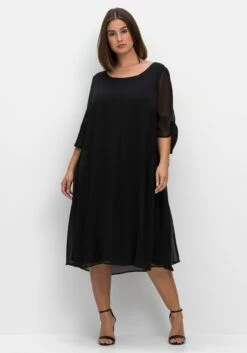 Sheego Chiffonkleid Mit 3/4-Ärmeln, In Midilänge