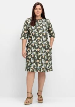 Sheego Kleid Mit 3/4-Arm Und Blumenprint