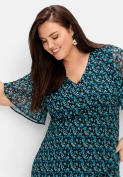 Sheego Chiffonkleid Mit Blumendruck Und Volant Am Saum -Sheego Verkaufe 14824501491 04PSZ 02 SH