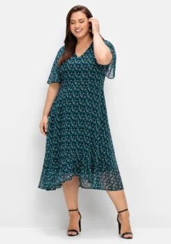 Sheego Chiffonkleid Mit Blumendruck Und Volant Am Saum