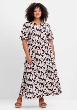 Sheego Maxikleid Mit Blumenprint Und Taillen-Bindeband