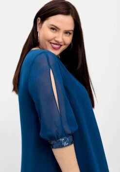 Sheego Abendkleid Aus Georgette, Mit Geschlitztem Ärmel -Sheego Verkaufe 14835300025 04OIJ 02 SH