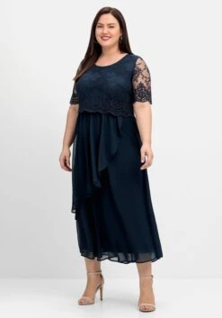 Sheego Abendkleid Mit Besticktem Mesh-Oberteil