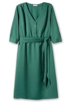 Sheego Kleid Aus Crêpe-Satin, Mit 3/4-Arm Und Bindeband -Sheego Verkaufe 14877100164 04PQT 00 SH