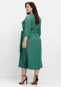 Sheego Kleid Aus Crêpe-Satin, Mit 3/4-Arm Und Bindeband -Sheego Verkaufe 14877100164 04PQV 02 SH