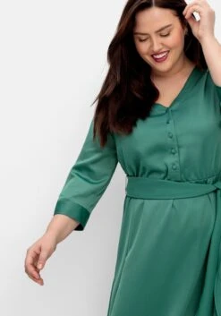 Sheego Kleid Aus Crêpe-Satin, Mit 3/4-Arm Und Bindeband -Sheego Verkaufe 14877100164 04PQY 02 SH