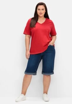 Sheego Jeans-Bermudas Mit Fixiertem Aufschlag