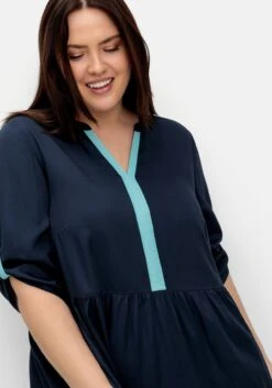 Sheego Kleid Mit Kontrastblende Und Weitem Rock -Sheego Verkaufe 14881000035 04Q86 02 SH