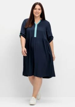 Sheego Kleid Mit Kontrastblende Und Weitem Rock