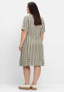 Sheego Jerseykleid Im Streifen-Design, Mit V-Ausschnitt -Sheego Verkaufe 14884902142 04Q13 02 SH