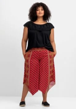 Gemusterte Hose Mit Smokbund Und Zipfelsaum