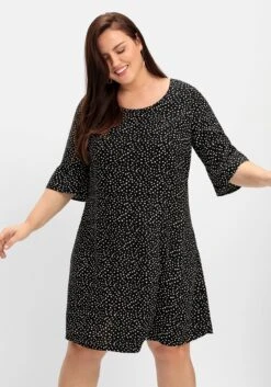 Sheego Kurzes Kleid Mit 3/4-Arm Und Pünktchendruck