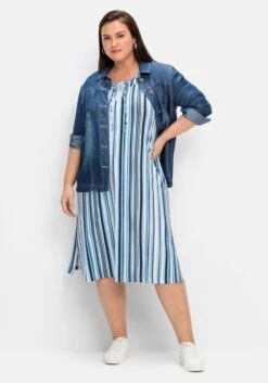 Sheego Midikleid Mit Streifen, In Leichter A-Linie -Sheego Verkaufe 14895001971 04QRD 02 SH