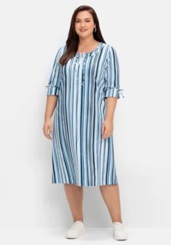 Sheego Midikleid Mit Streifen, In Leichter A-Linie