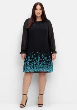 Sheego Kurzes Chiffonkleid Mit Blumendruck Am Saum