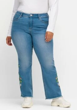 Bootcut-Jeans Mit Blumenstickerei Und Fransensaum -Sheego Verkaufe 14971100053 04SSR 02 SH