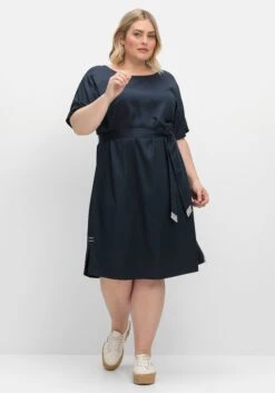 Sheego Kleid Mit Bindegürtel, Aus Viskose-Twill