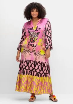 Stufiges Maxikleid Mit Alloverdruck, Aus Viskose-Satin