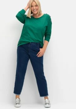 Sheego Schmale Jeans Mit Fransen Und Zipper Am Saum -Sheego Verkaufe 15076600053 04VHC 00 SH